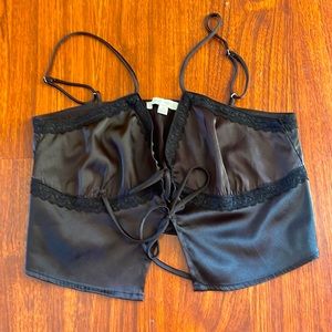 Love tree black satin crop top with with lace and 2 ties in front. Size M